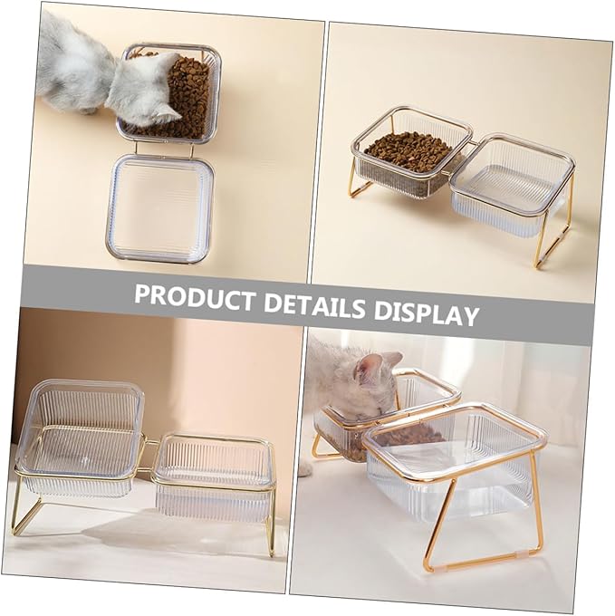 Elevated Iron Double Pet Bowl Set with Raised Bowls and Tilted Design for Cats and Dogs, Easy-Clean Feeding and Watering Dish for Multi-pet Use
