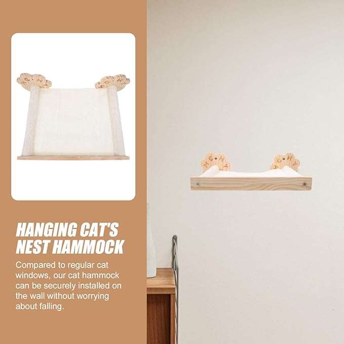 POPETPOP Wall-Mounted Cat Hammock Space-Saving Cute Cat Bed for Indoor Kittens Easy Install Pet Supply Soft Furniture for Wall Use