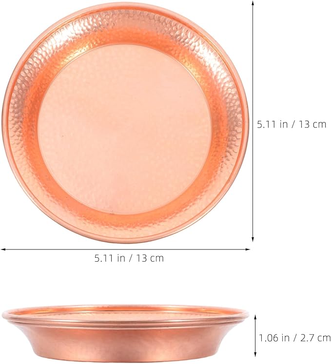 Decorative Cat Bowl: Hammered Copper Pet Food & Water Basic Bowls for Cats and Dogs, 13cm/5in Wide Mouth Metal Snacks Dish, Easy Carry Pets Feeder