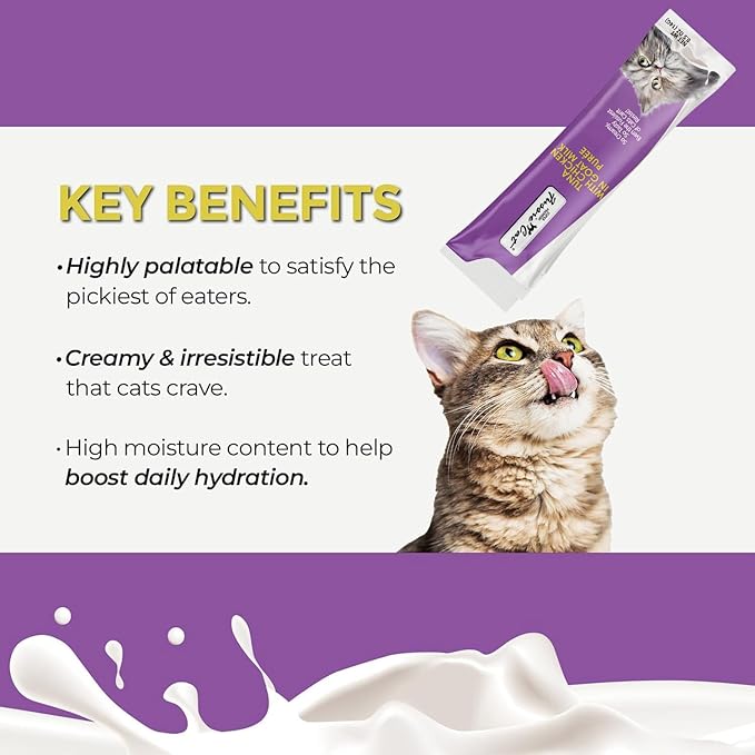 Fussie Cat Premium Puree Lickable Cat Treats in Goat Milk, Tuna Variety Flavor Pack, 3 Packs of 4-0.5oz Tubes,(12 Total Tubes) Variety Tuna Flavor Pack of 3 Flavors + Lid