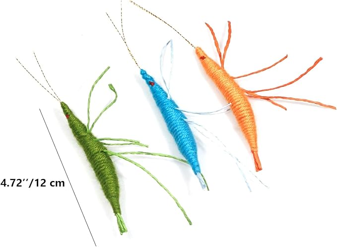 IUHKBH Shrimp Catnip Toys for Cats, 3-Color Yarn Chew Toy with Refillable Catnip, Interactive Teething for Aggressive Chewers