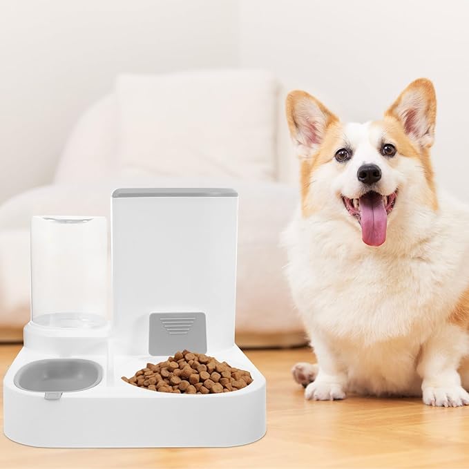 Automatic Pet Water and Food Feeder 5l Large Capacity Dry and Wet Separation Dog Cat Water Dispenser Gray for Indoor Use