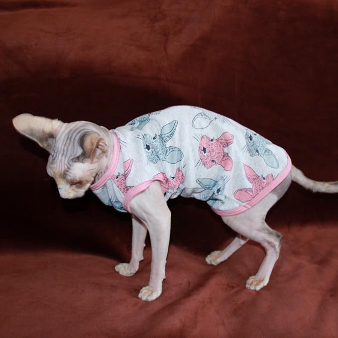 Sphynx Cat Clothes Vest Hairless Cat T-Shirts Pet Kitten Clothes Kitten Shirts Vest Cats & Small Dogs Apparel (Easter Bunny, Medium)