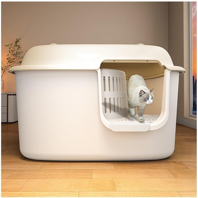 Pet Supplies, Covered Cat Litter Box,Leakproof High Walls & Control(Gray)