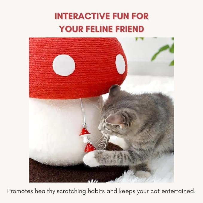 No Assembly Required Mushroom Cat Scratcher, Cute Cat Scratching Post with Natural Sisal Rope, Stable Base & Hanging Toy, Small Space Kitten Tree for Indoor Cats, Claw Care Scratch Pole