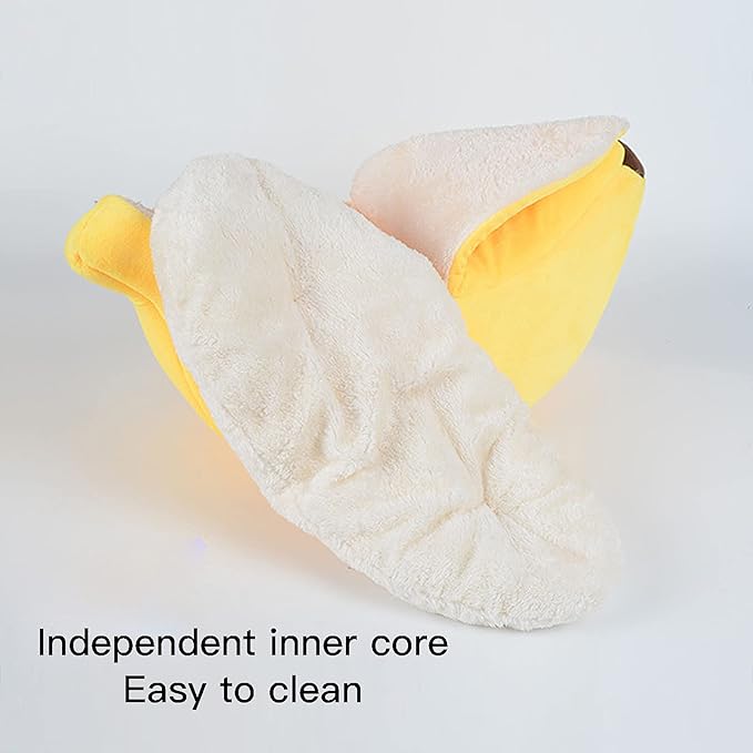 DULRLLY Banana Cat Bed,Creative Banana Shape Cat Bed for Indoor Cats Cute Cat Bed with Removable Pad Soft Plush Self Warming Cat Sleeping Bed for Winter Dogs and Cats Warm House Bed(S)