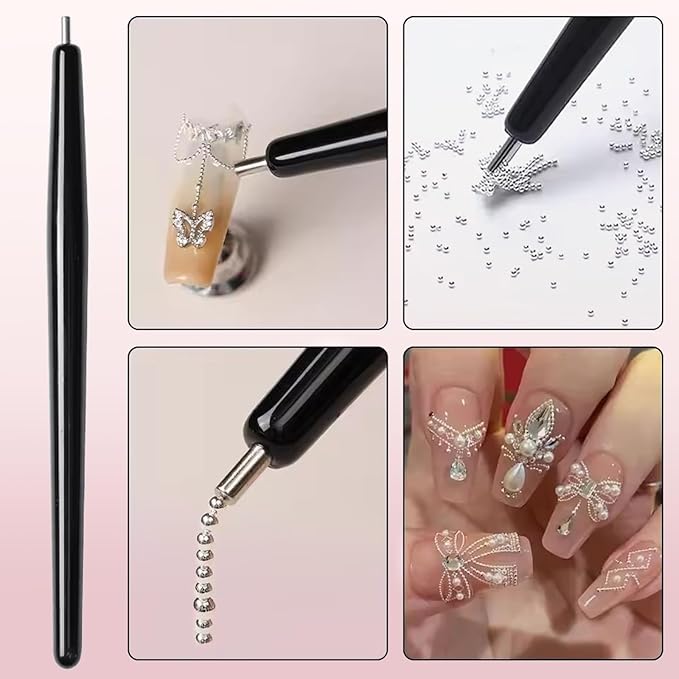 2 Pcs Cat Eye Magnets For Nails, Pink Double-Side Cylinder Nail Magnet With Big Bead Magnet And Black Point Magnet Pen For Cat Eye Gel Polish, Multi-Functional Cateye Magnets For Nails
