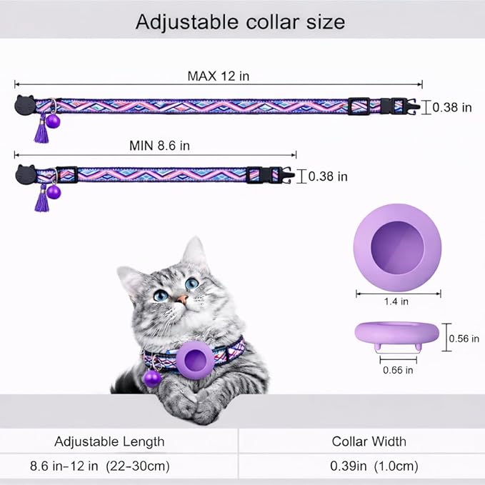 AirTag Cat Collar – Lightweight Breakaway Woven Cat Collar with Secure Holder for Apple AirTag, Adjustable with Bell for Cats & Kittens (Twilight Bloom) | Amazegoods