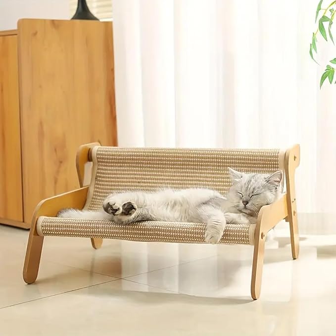 Sisal Cat Scratcher Bed for Indoor Cats,Upgrade New Sisal Cat Chair,2-in-1 Cat Scratching Board & Rest Chair, Includes Cat Brush, Linen Fabric, Pet Furniture Designed for Cats