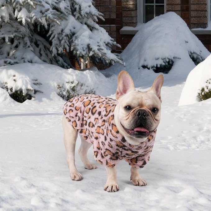 Leopard Print Dog Sweater – Stretchy Fleece Dog Turtleneck Sweatshirt for Puppies & Cats, Soft & Warm Pet Winter Clothes for Small, Medium & Large Dogs (Pink, Large/X-Large)
