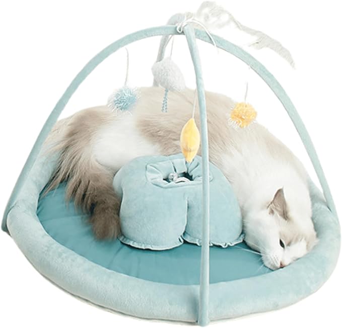 Cat Bed, Cat Tent Dog Bed for Indoor Cats Soft Breathable Available for All Seasons, Washable Pet Bed for Puppy and Cats with Non-Slip Bottom, Cute Cat Bed Easy Assemble (Blue,Small)