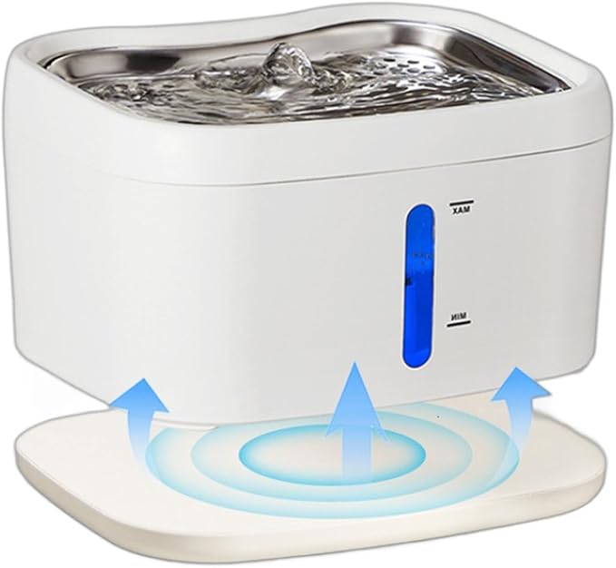 Brrnoo Cat Water Fountain Stainless Steel - 87oz/2.5L Pet Drinking Fountain for Cats Indoor - Automatic Cat Watering Dispenser Bowl with Water Level Window - Quiet for Cats & Dogs (B)