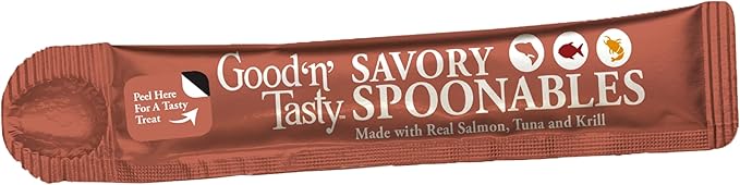 Good ‘n’ Tasty Savory Spoonables with Real Salmon, Tuna & Krill, 6 Count Tube, Triple Flavor Squeezable Lickable Wet Treats for Cats with Built-in Spoon for Less Mess, 6 Pack