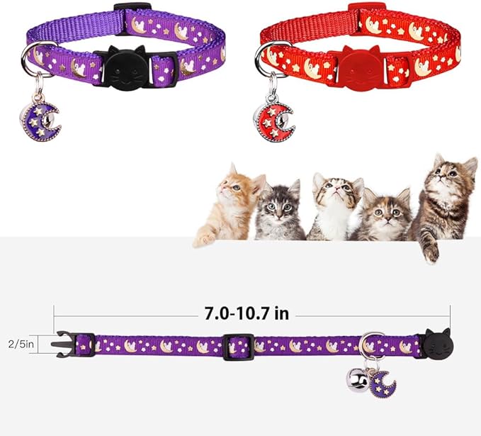 Baeuppit 2Pcs Breakaway Cats Collars Cat Collars for Boy & Girl Cats Adjustable Kitten Collars with Bell,Purple+Scarlet