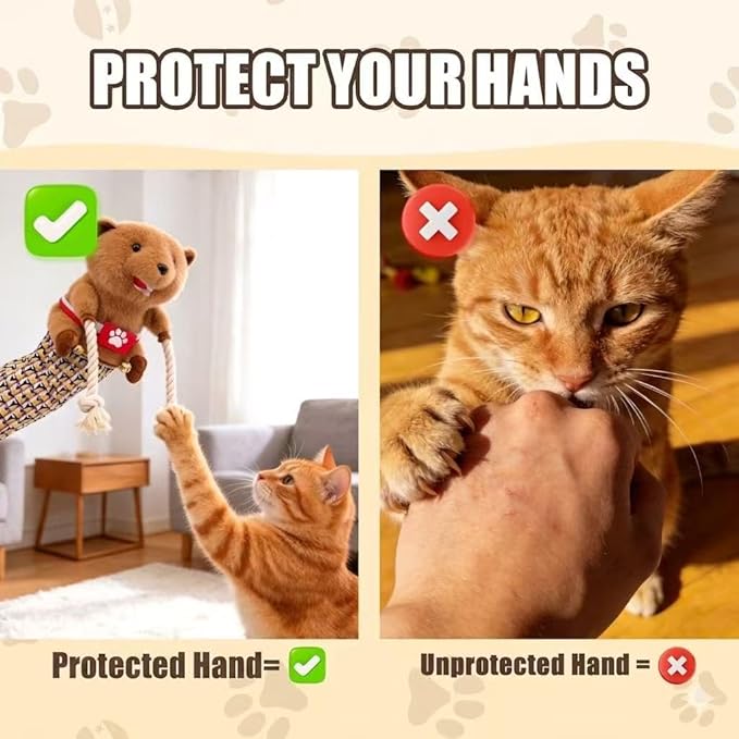 Cat Wrestling Glove Puppet for Indoor Cats – Interactive Bite Resistant Cat Toy with Protective Arm Sleeve & Catnip Caterpillar