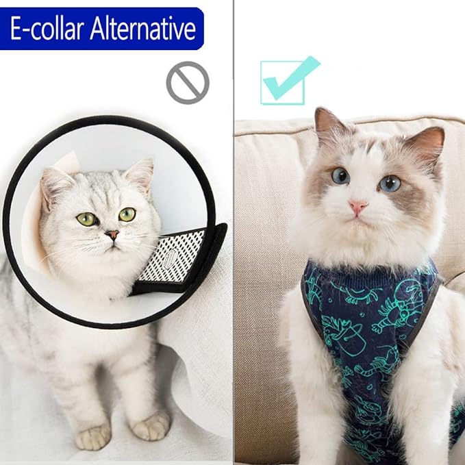 kzrfojy Cat Surgery Recovery Suit Onesie for Cats After Surgery for Surgical Abdominal Wound Or Skin Diseases E-Collar Alternative Wear Neutering Bodysuit Wear (Dark-Blue-M)