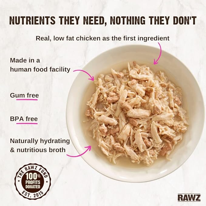 Rawz Natural Premium Canned Cat Wet Food Shredded -12 Pack Chicken Variety - 4 Flavors - (Chicken & Duck, Chicken & Liver, Chicken & Pumpkin, Chicken) Pets Food Bowl - (3oz Cans)