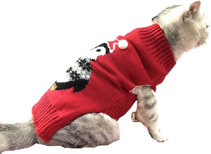 Penguin Red Christmas Holiday Festive Dog Sweater for Puppy Small Dogs, X-Small (XS) Size