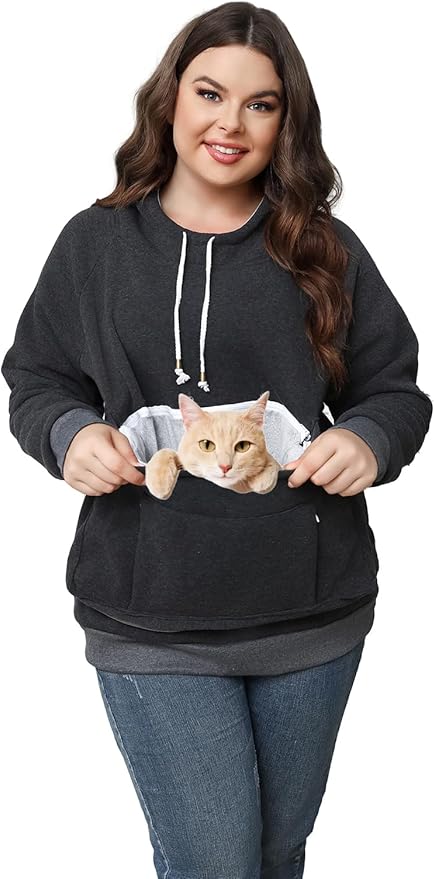 Unisex Cat Pouch Hoodie Long Sleeve Kitten Puppy Holder Hoodies Front Large Pouch Pet Carrier Sweatshirt