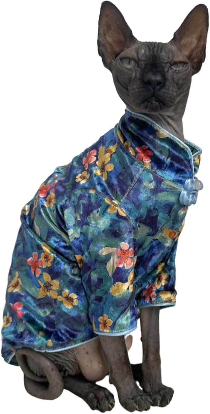 Traditional Culture Sphynx Hairless Cat Cotton T-Shirts Clothes Pet Sweater Cat Vest Pet Clothes Kitten Shirts Small Dogs Apparel (Hawthorn, XXL (13-15 lbs))