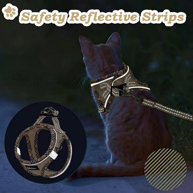 Cat Harness and Leash Set for Walking, Escape Proof Adjustable Soft Mesh Kitten Harness with Reflective Strips, Breathable No-Choke Pet Vest for Small Cats or Puppies(Beige,XS)