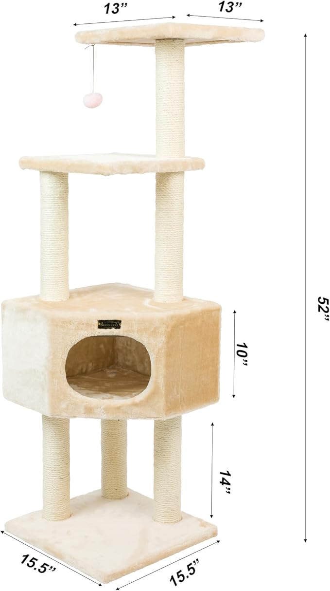 Aeromark 3 Tier Cat Tree, Armarkat Real Wood Scratch furniture A5201, Beige