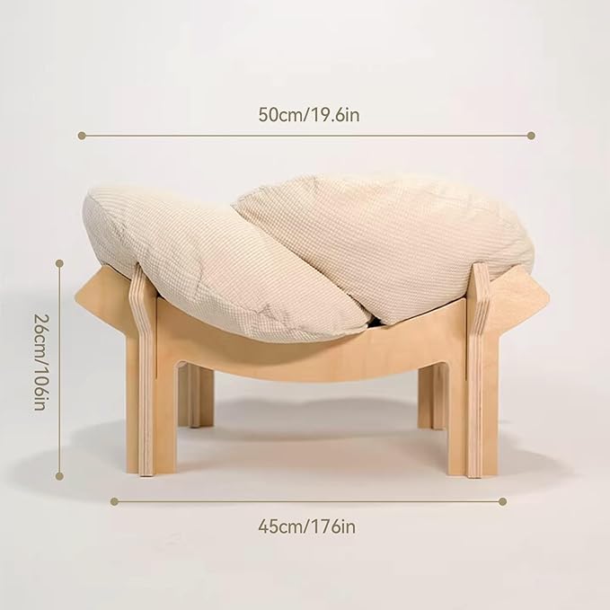 PACHIRA Elevated Cat Bed Wooden, Cat Couch Fluffy, Cat Sofa Flower for Indoor Cats, Raised Cat Bed with Washable Fluffy Cushion and Birch Wood, Cat Chair for Kitty and Puppy, Cat Furniture (White)