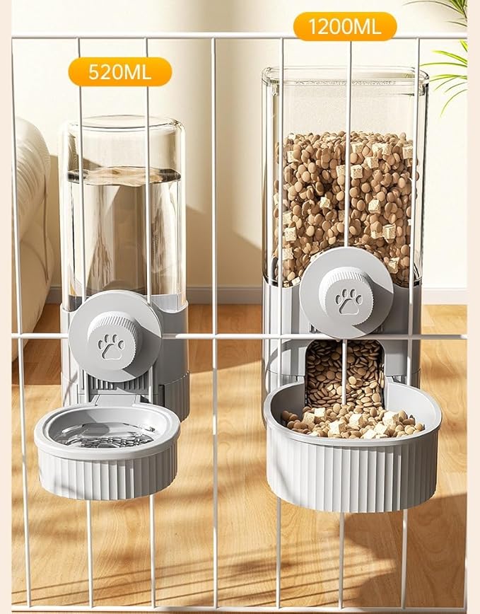 Automatic Pet Feeder and Water Dispenser Set for Small Dog Cat Puppy Rabbit (Grey)