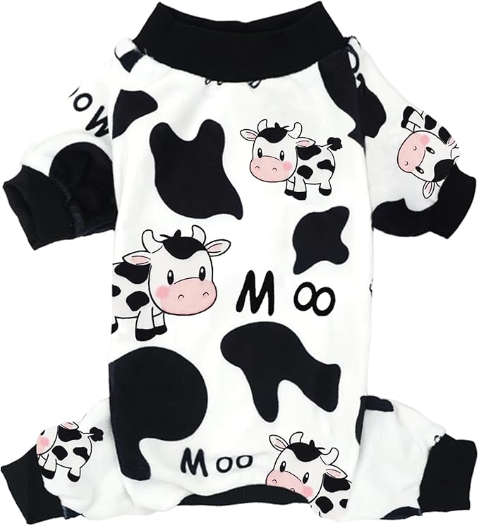 XPUDAC Dog Pajamas Soft Stretchy Cow Dog Clothes for Small Medium Dogs Pet Jumpsuit Cat Apparel-M