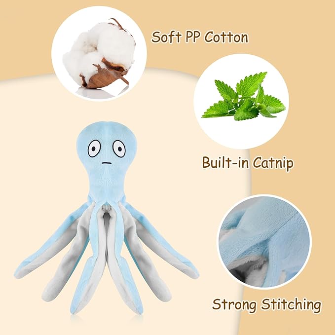 Andiker Catnip Toys for Cats, 10.63 Inches Cute Octopus Shape Plush Cat Toy with Catnip Crinkle Paper Soft Interactive Cat Toys for Indoor Cats Kittens Playing Chewing Biting (Yellow)