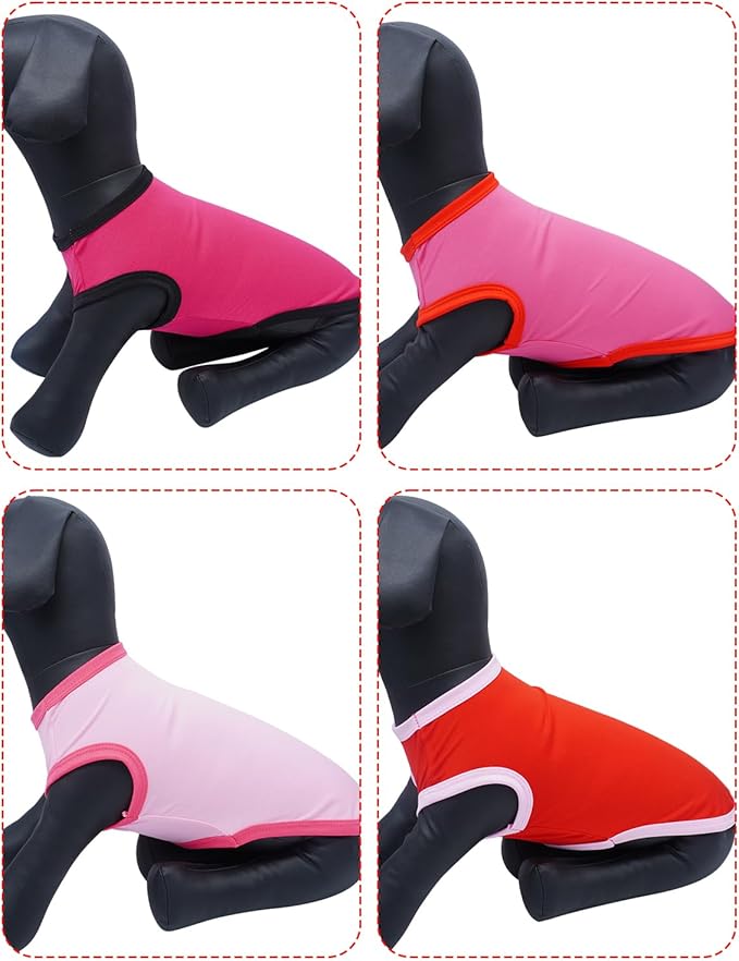 PET SHOW 4 Pack Blank Dog Shirts for Small Doggies Female Tank Top Tee Solid Red Pink T-Shirts Pets Daily Plain Sleeveless Vest Cats Kittens Puppy Clothes Girls(Small)