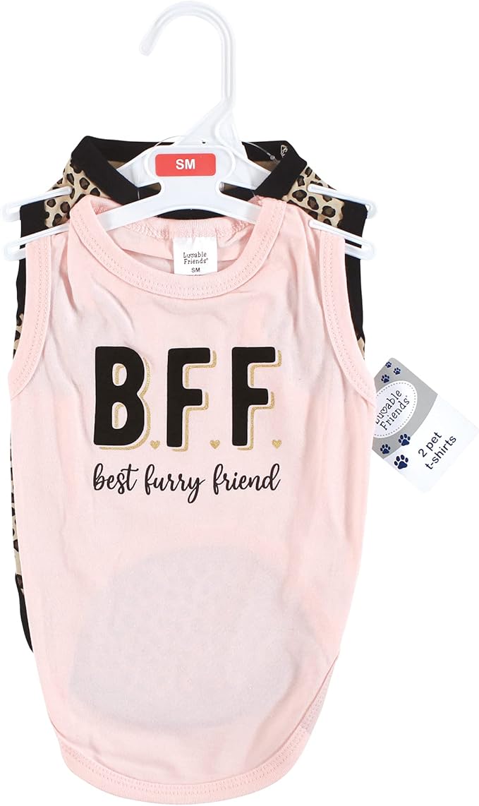 Luvable Friends Dog Pet Dog and Cats Cotton T-Shirts 2pk, BFF Leopard, Small