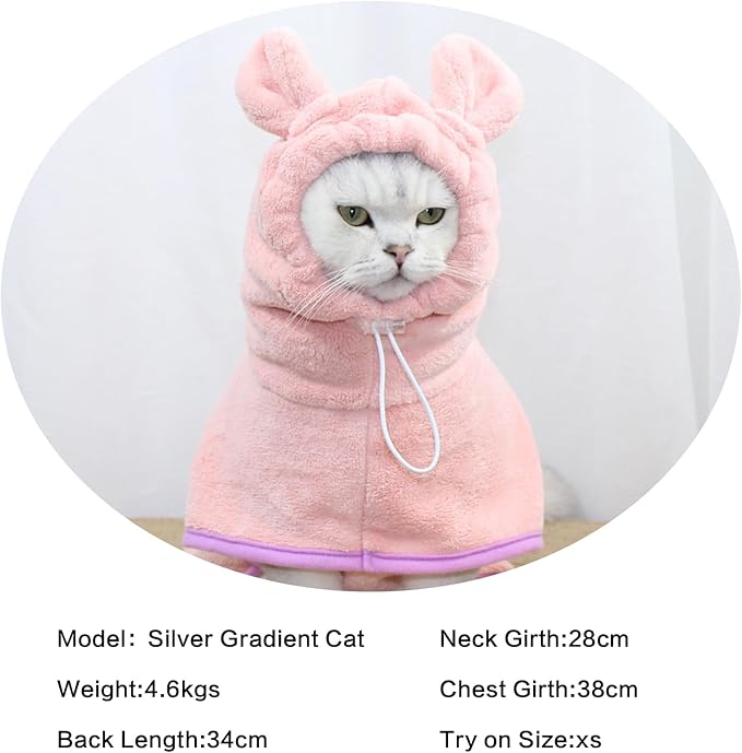 Pet Bathrobe for Dog Cat Absorbently Quick Drying Coat Cute Dogs Bath Towel Hooded Robe Adjustable Collar & Belly Strap for Pool Beach (Pink, Large)