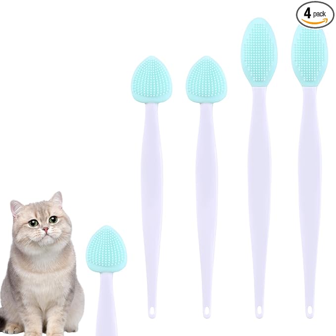 JJUNW 4Pcs Cat Acne Brush Set, Chin Treatment, Black Seed Exfoliating Brush, Dual Sided Silicone Brush for Chin Acne and Blackhead Exfoliation