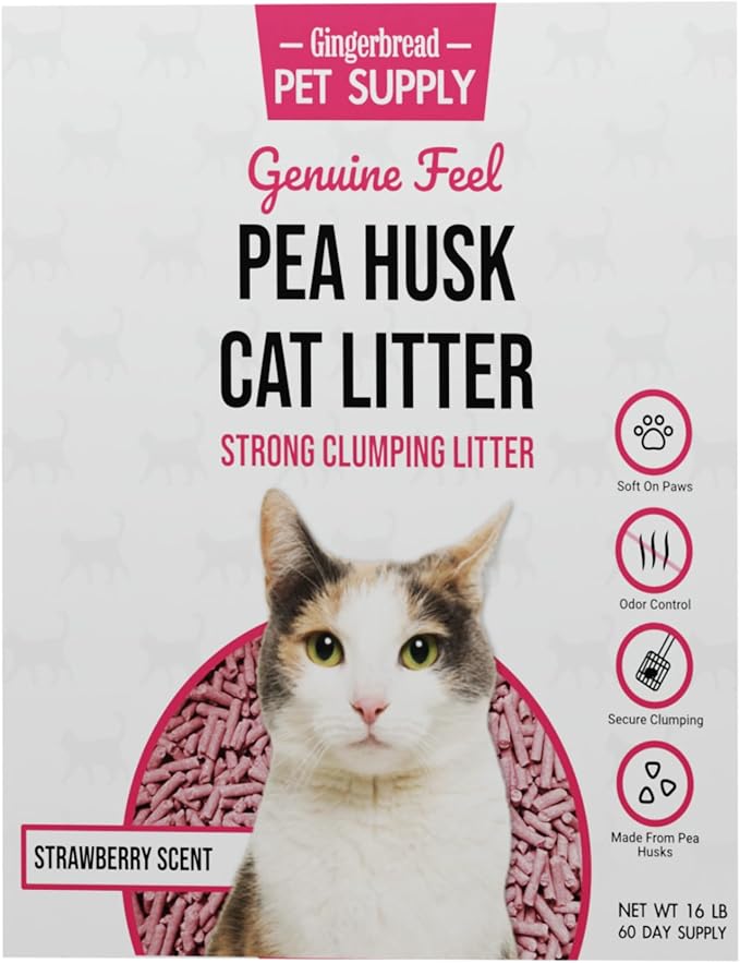 Premium Pea Husk Scented Cat Litter for Happy and Healthy Cats. (Strawberry)(15 lbs)