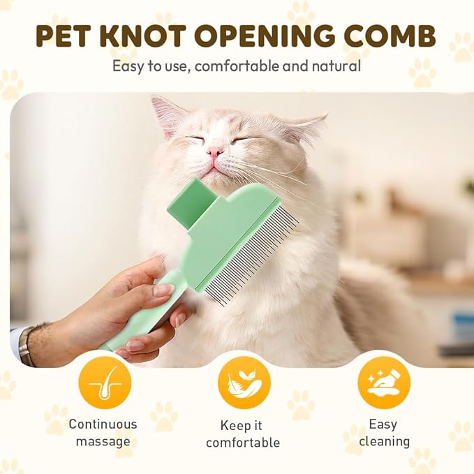 Cat Self Cleaning Pet Hair Removal Comb, 2026 New Cat Grooming Brush, Pet Comb with Long Short Stainless Steel Metal Teeth, Pet Grooming Supplies for Cat, Dog (1, Green)