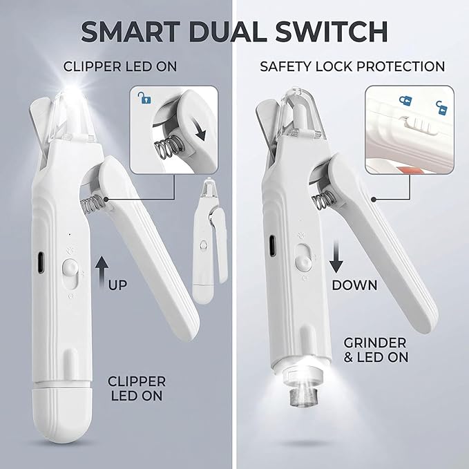 2-in-1 Dog Nail Grinder & Dog Nail Clippers Trimmers for Large Medium Small Dogs Cats Pets Claw Trimmer with LED Lights (White)