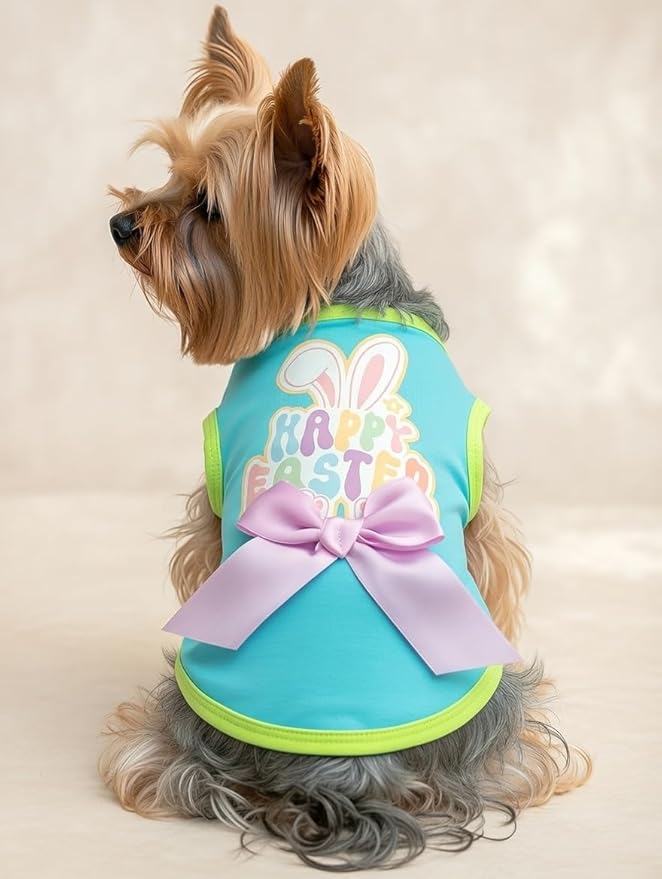 Small Dog Happy Easter Outfit Bunny Shirt & Bandanas Pet Cat Clothes Vest Blue M