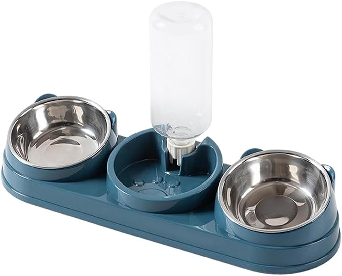 Elevated Double Bowl Pet Feeders with Automatic Water Dispenser Antislip Base for Dog Cats Daily Feeding Watering Supply Automatic Water Dispenser Pet Bowl