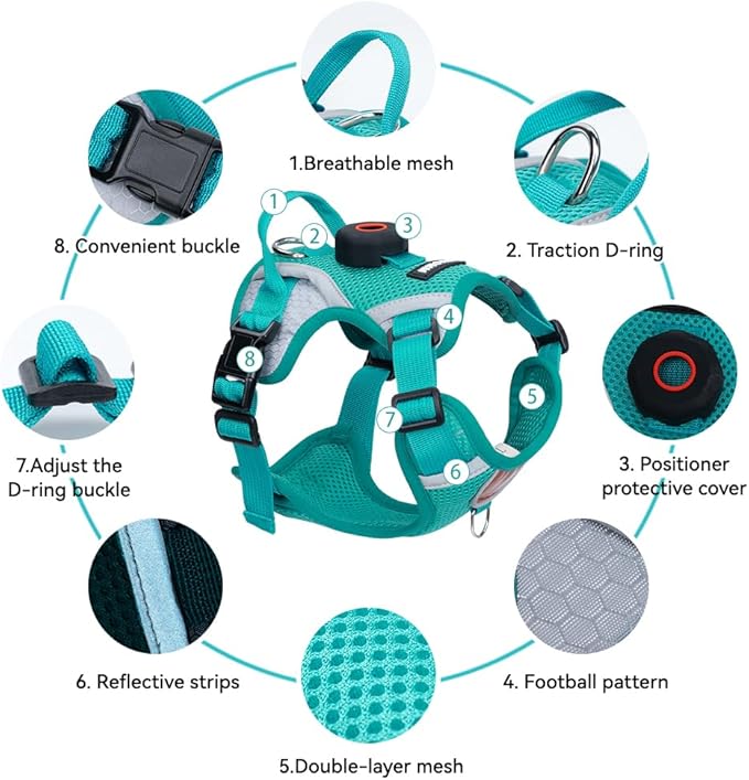 Cat Harness and Leash Set with AirTag Holder: Upgraded Escape Proof Vest with Lead for Small Dog Puppy Large Cat Walking，Soft Breathable Mesh Coat with Reflective Strip (Green, M)