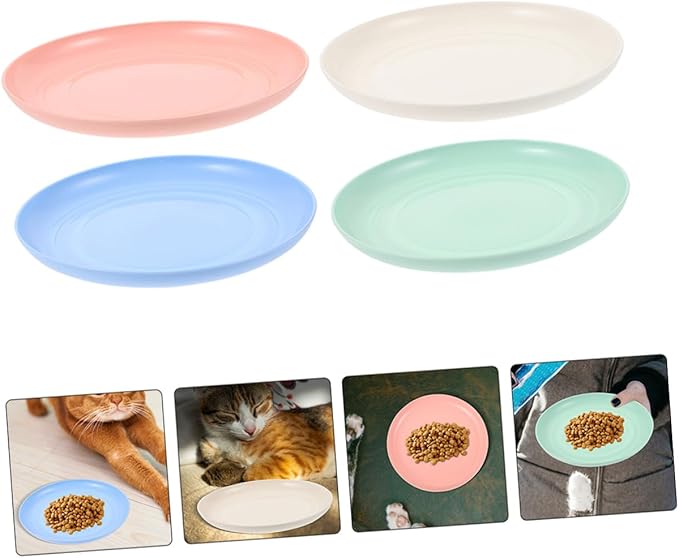 Alipis 4pcs Cat Food Bowls and Shallow Cat Plates Set Plastic 20cm Diameter Suitable for Kittens and Small Short-Legged Pet Feeding and Watering Dish Kit for Home Use