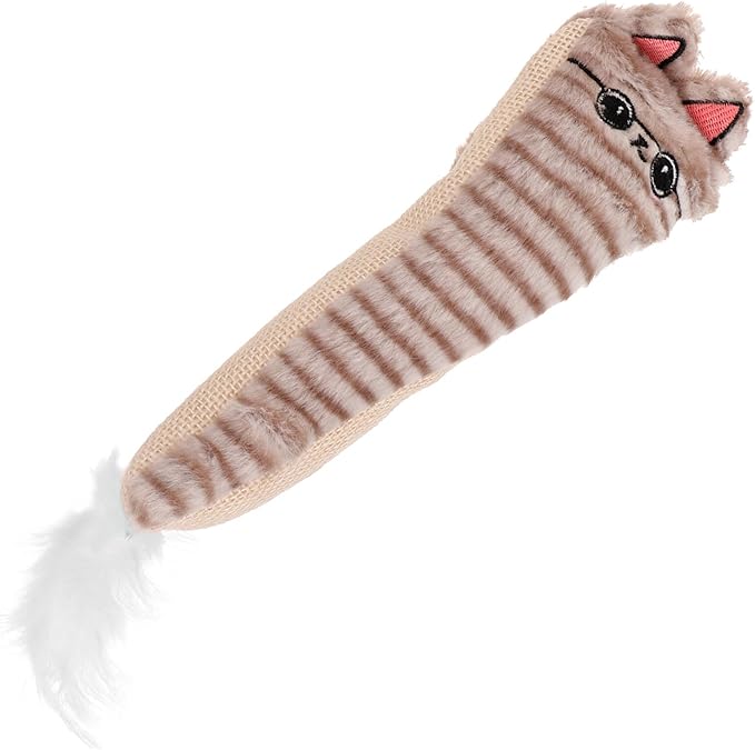 HOMSFOU Plush Catnip with Crinkle Paper for Cats Interactive Teething Chew for Kittens Gray Cartoon Cat Design for Play and Exercise