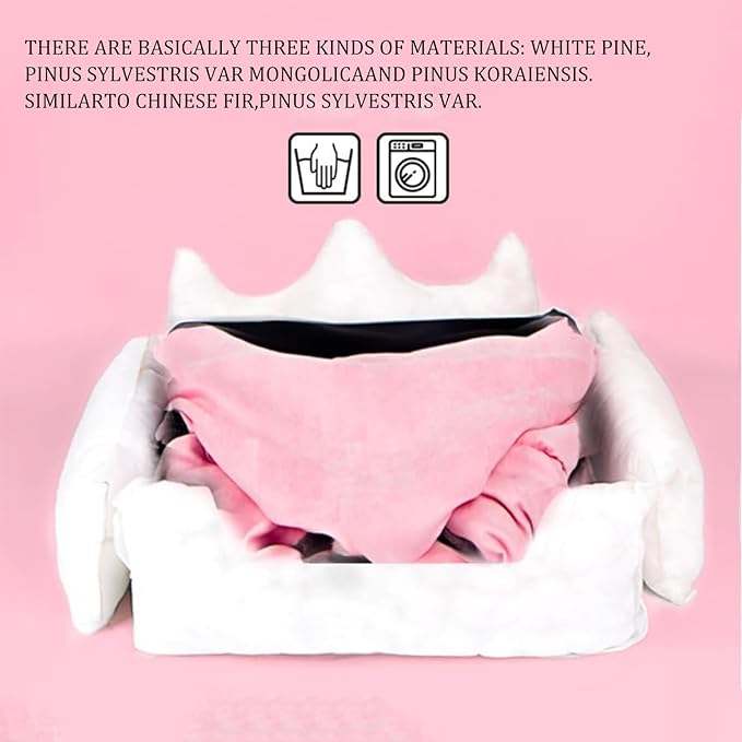 Cute Crown Pet Beds for Dogs Cat,Fashionable Luxurious Crown Cat Princess Beds Winter Warm Puppy Cat Sofa Bed Soft Upholstered Plush Sofa,Durable Washable Anti-Slip Dog Beds (Pink, S-Below 4.0kg)