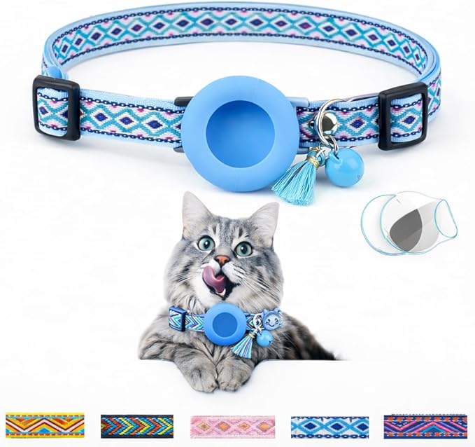 Cat Collar with AirTag Holder – Breakaway Lightweight Woven Cat Collar, Adjustable with Bell for Cats & Kittens (Morning Bloom Set) | Amazegoods