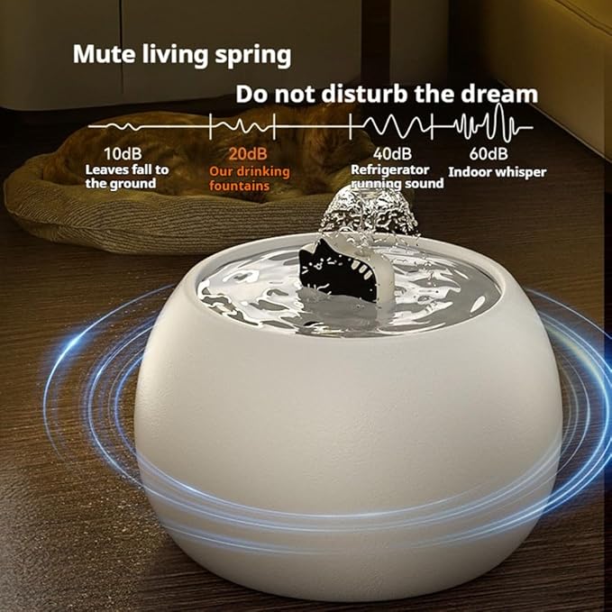 Ceramic Cat Water Fountain -50oz/1.5L Cat Fountain for Drinking- Pet Water Fountain for Cats Indoor - Automatic Water Dispenser Bowl - Cat Feeding & Watering Supplies for Small Dog，White