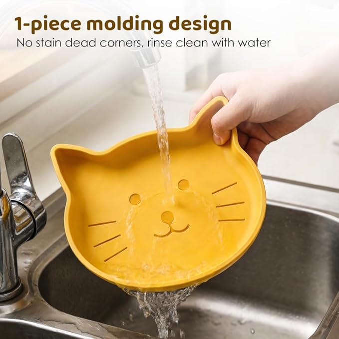 2PCS Silicone Pet Bowls, Non Slip Cat Feeding Dish with Strong Suction Cup, Slow Feeder Shallow Bowl for Dogs Cats, Dishwasher Secure