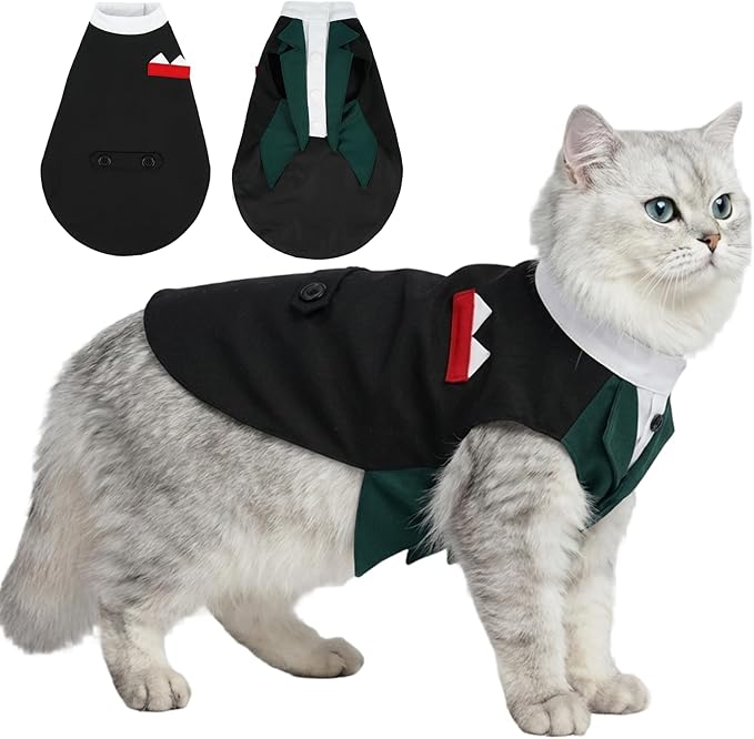 DENTRUN Cat Tuxedo Outfit Formal Suit with Shirt, Fancy Pet Tuxedo Vest for Hairless & Furry Cats, Kitten Wedding Attire Birthday Party Costume Clothes for Cats Only, XS-XXL