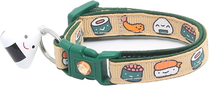 Sushi Cat Collar with Onigiri Bell | Adjustable Large Size or Kitten Collar | Safety Breakaway Collarr (Small(10lbs & Less), Ginger)