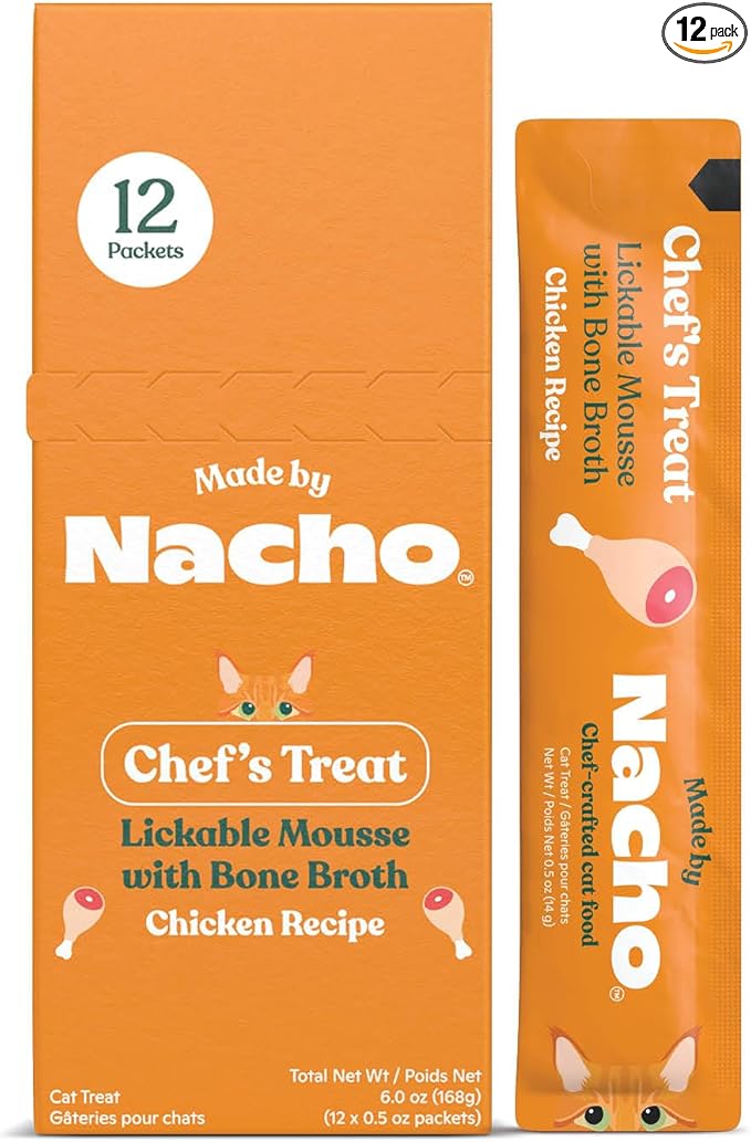 Made by Nacho Lickable Cat Treats Mousse Tubes 12 Count with Bone Broth Chicken Recipe (.5 oz) No Grains, Corn, Wheat or Soy