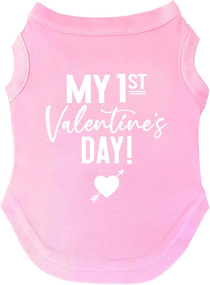 My First Valentine's Day Dog Tee Shirt | Sleeveless Breeds | Valentine's Day | Love & Hearts |Light Pink, 6X-Large 158